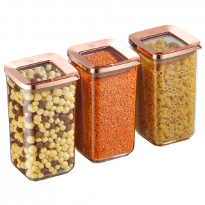 Set 3 Cutii pentru alimente VA™ VP.376, 3x1200 ml, Transparent si Cupru