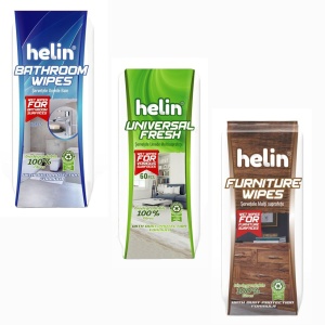 Set 3 x Servetele umede pentru suprafete, Helin Wet Wipes, 100% biodegradable, 60 buc/pachet, antibacterian