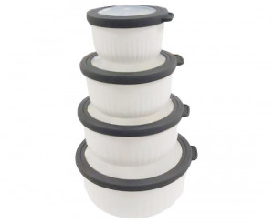 Set 4 caserole rotunde VA™ VP.046 LUX, 0.5, 1, 2, 3 lt, capac de vidat, Alb