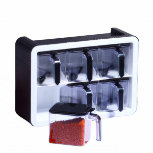 Set 6 recipiente condimente cu suport Niovel® KSTB 6, Negru