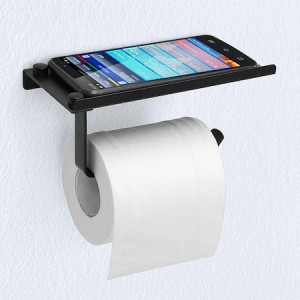 Suport hartie igienica dublu cu raft depozitare telefon sau alte accesorii Karlim, Inox, Negru Mat - Img 2
