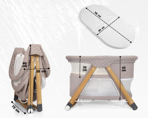 Patut Pliabil 3 in 1 pentru Bebelusi QUERO Ligna,Athracit Lemn ,110X73X79 cm - Img 2