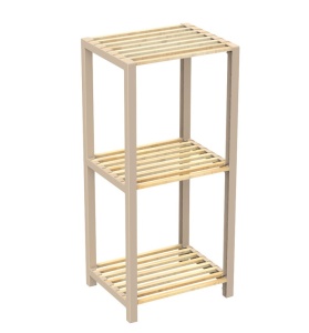 Raft universal Niovel® Modern PL, etajera 3 polite, Lemn Natural si Plastic, 78x35x29 cm crem