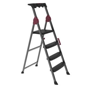 Scara Pliabila Metal Perilla 4 Trepte COMFORT, 3 trepte si 1 platforma, cu maner de inchidere si cutie, Negru