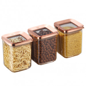 Set 3 Cutii pentru alimente VA™ VP.377, 3x900 ml, Transparent si Cupru