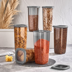 Set 6 Cutii pentru alimente VA™ VP.053, 6x1750 ml, Transparent si Anthracit - Img 2