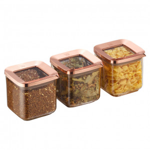 Set 3 Cutii pentru alimente VA™ VP.378, 3x700 ml, Transparent si Cupru