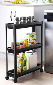 Organizator slim portabil cu roti, 3 rafturi, pentru bucatarie sau baie, Negru, 19x54x71 cm - Img 2