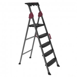 Scara Pliabila Metal Perilla 5 Trepte COMFORT, 4 trepte si 1 platforma, cu maner de inchidere si cutie, Negru