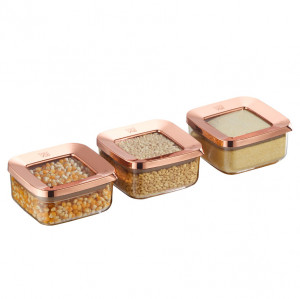Set 3 Cutii pentru alimente VA™ VP.379, 3x250 ml, Transparent si Cupru