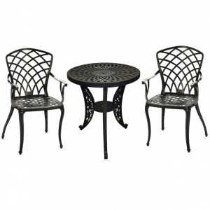 Set mobilier gradina, terasa, balcon Niovel® Bistro Negru, masa cu 2 scaune, model fonta, 65x72, Plastic