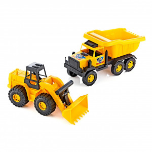 Set utilaje de constructii DOUBLE, Bulldozer si Camion basculanta