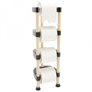 Suport hartie igienica, Niovel ® 8102, 4 compartimente, lemn, 17 x 15 x 57 cm,