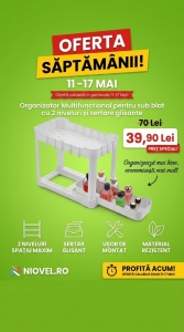 Organizator Niovel® Multifunctional pentru sub blat cu 2 niveluri și sertare glisante,Organizatoare pentru Dulap, Cu sertar glisant si 5 carlige, Design de capacitate mare, Usor de instalat, Pentru bucatarie de baie (40x22x33 cm) negru