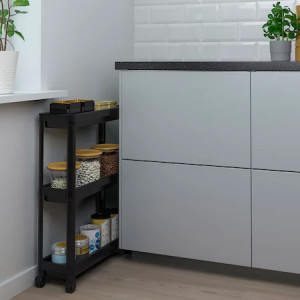 Organizator slim portabil cu roti, 3 rafturi, pentru bucatarie sau baie, Negru, 19x54x71 cm - Img 3