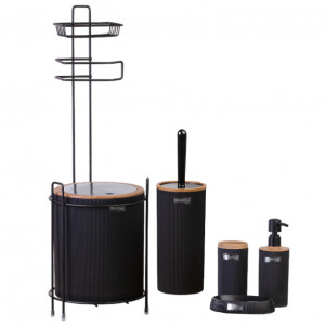 Set accesorii baieSet accesorii baie 6 piese Niovel® 6S3, perie wc, cos gunoi, dispenser sapun, suport periute, suport sapun, Negru