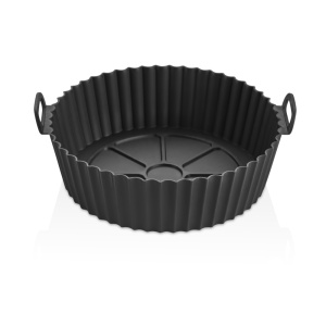 Tava De Protectie Din Silicon Perilla Pentru Air Fryer, Universala, Pentru Friteuza, Prajit, Copt, Reutilizabila, Rotunda, Negru
