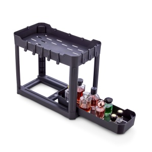 Organizator Niovel® Multifunctional pentru sub blat cu 2 niveluri și sertare glisante,Organizatoare pentru Dulap, Cu sertar glisant si 5 carlige, Design de capacitate mare, Usor de instalat, Pentru bucatarie de baie (40x22x33 cm) negru