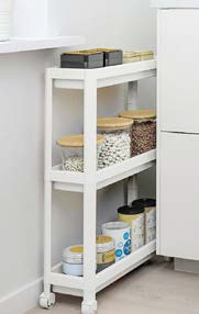 Organizator slim portabil cu roti, 3 rafturi, pentru bucatarie sau baie, Alb, 19x54x71 cm - Img 2