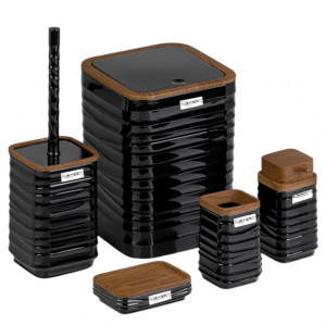 Set accesorii baie 5 piese Niovel® LS3, perie wc, cos gunoi, dispenser sapun, suport periute, suport sapun, Negru