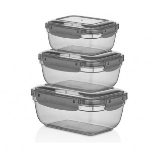 Set 3 caserole cu capac VA™ VP.021, 400 ml, 800 ml, 1400 ml, Transparent Anthracit