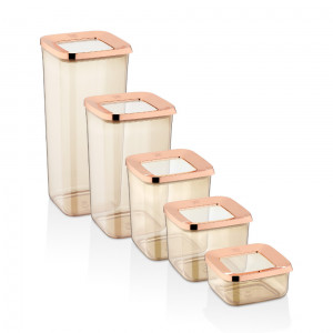 Set 5 Cutii pentru alimente VA™ VP.112, 250 ml, 700 ml, 900 ml, 1200 ml, 1700 ml, Transparent si Cupru