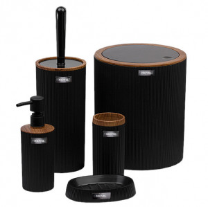 Set accesorii baie 5 piese Niovel® MYS3, perie wc, cos gunoi, dispenser sapun, suport periute, suport sapun, Negru