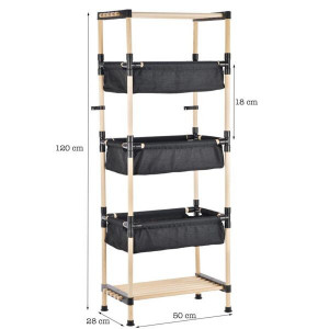 Raft modular RFS.5003 etajera cu 2 polite si 3 compartimente, lemn, 50 x 28 x 120 cm, natural - Img 2