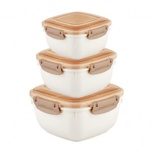 Set 3 caserole cu capac VA™ VP.025, 500 ml, 900 ml, 1500 ml,Bej si Maro