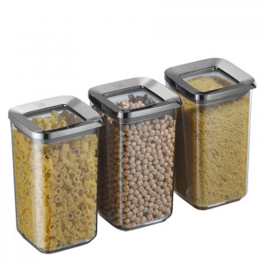 Set 3 Cutii pentru alimente VA™ VP.371, 3x1200 ml, Transparent si Anthracit