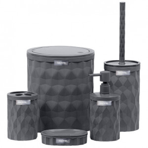 Set accesorii baie 5 piese Niovel® DA, perie wc, cos gunoi, dispenser sapun, suport periute, suport sapun, Antracit