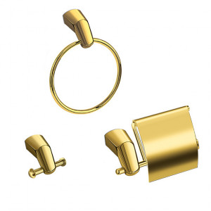 Set accesorii baie, cu trei piese, Karlim Dicle Gold 3 in 1, Inox