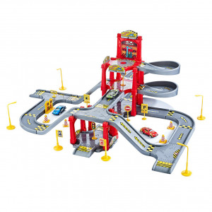 Set de Joaca, Garaj Mega Riders Cool 5093, 3 Niveluri, 3 masina, 62x64x22 cm, Rosu/Gri