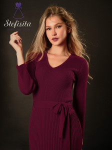 Rochie merinos cu cordon, Plum - Img 1