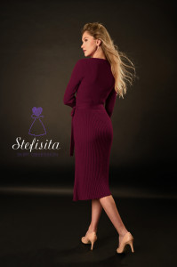 Rochie merinos cu cordon, Plum - Img 2