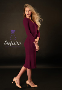 Rochie merinos cu cordon, Plum - Img 3