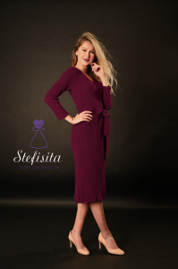 Rochie merinos cu cordon, Plum - Img 5