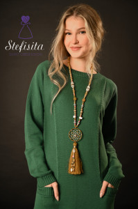 Rochie cu buzunare Merinos,Verde smarald - Img 1