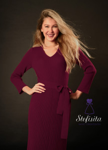 Rochie merinos cu cordon, Plum - Img 6