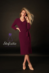 Rochie merinos cu cordon, Plum - Img 7