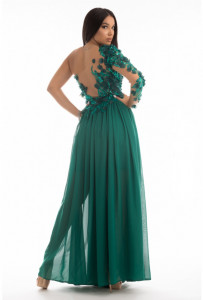 rochie eleganta voal tull brodat flori aplicate croi asimetric