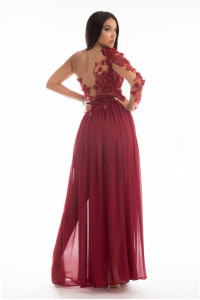rochie  eleganta voal tull brodat flori aplicate croi asimetric