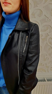 Geaca style biker neagra buzunare detalii