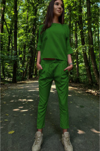 Compleu bluza pantalon verde tip salopeta