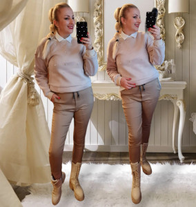 Pantaloni bej elastici casual