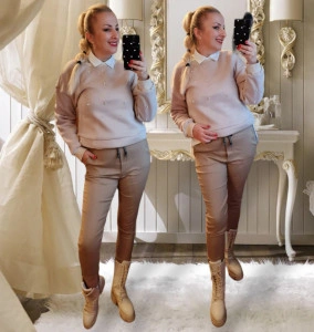Pantaloni bej elastici casual