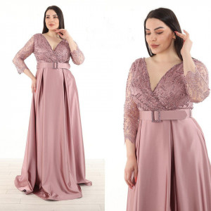 Rochie curea tafta tull brodat roz
