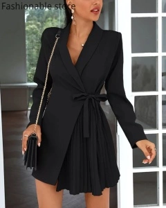 Rochie tip sacou pliseuri asimetrice cordon
