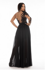 rochie eleganta voal tull brodat flori aplicate croi asimetric