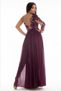 rochie eleganta voal tull brodat flori aplicate croi asimetric